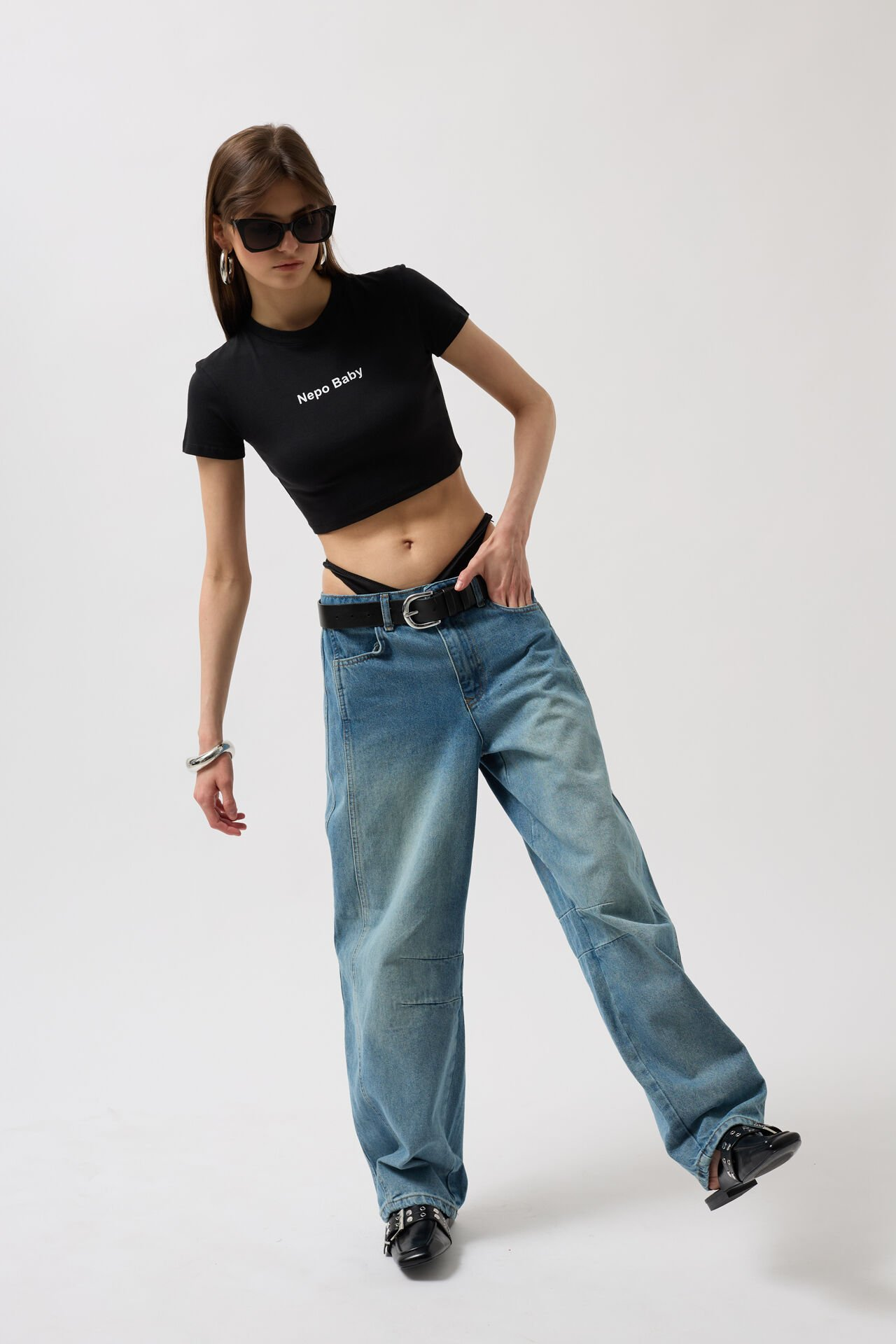Nepo Baby Crop Tee in black