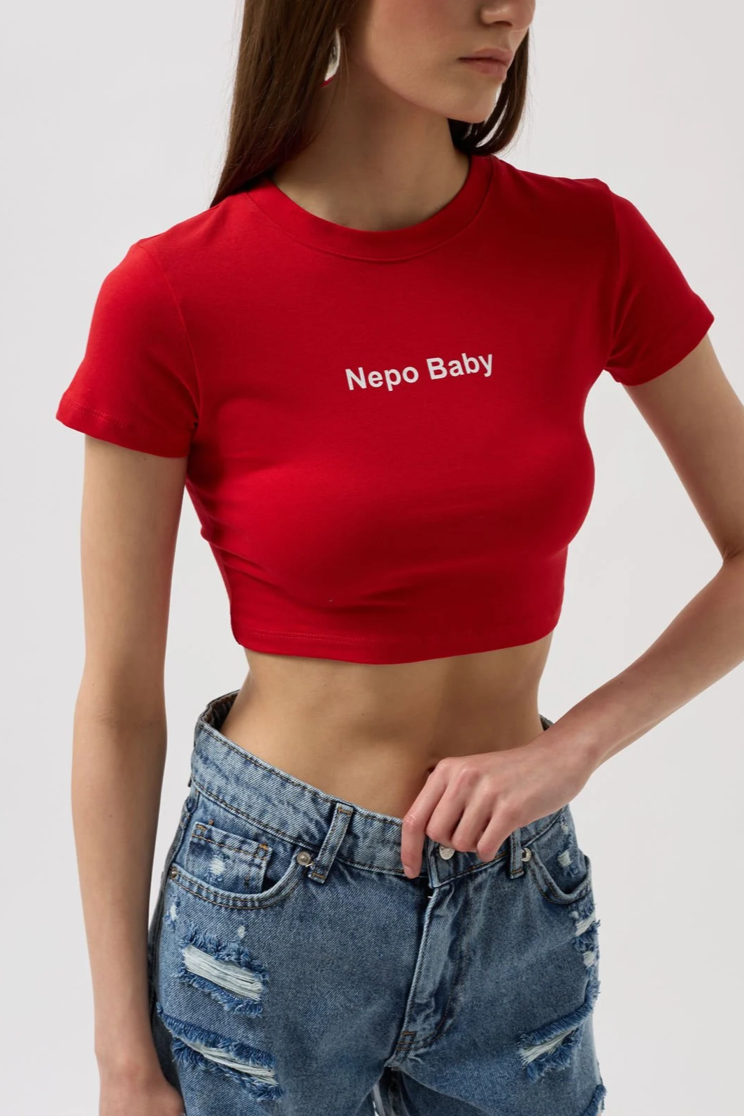 Nepo Baby Crop Tee in red