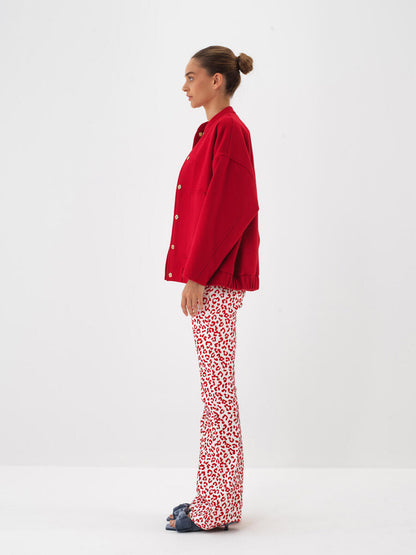 Elise Slim Fit Leopard Pants in red 2