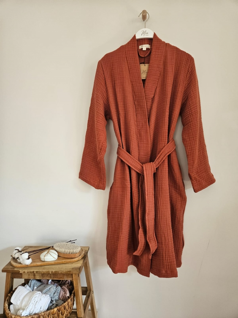 Julia Muslin Cover Up Robe in burnt orange