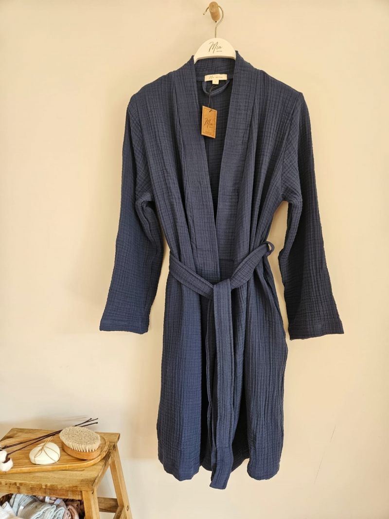Julia Muslin Cover Up Robe in navy blue