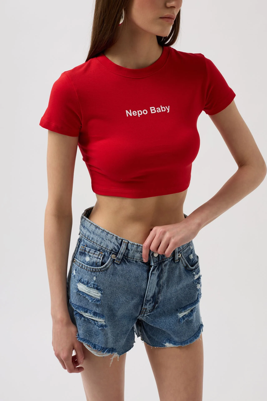 Nepo Baby Crop Tee in red
