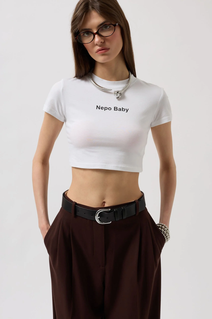 Nepo Baby Crop Tee in white