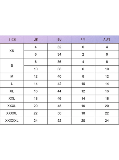 Pants size chart